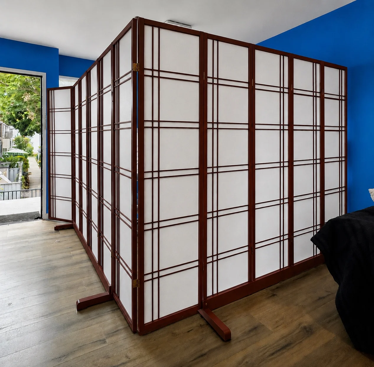 Cherry privacy screen installation creating a private room
